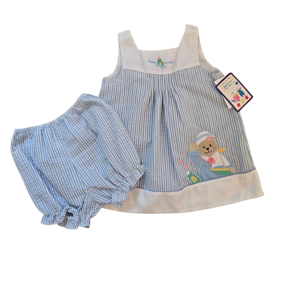 Vintage 1990s Y2k Samara pastel blue sailboat embroidered dress 2pc Set, NWT